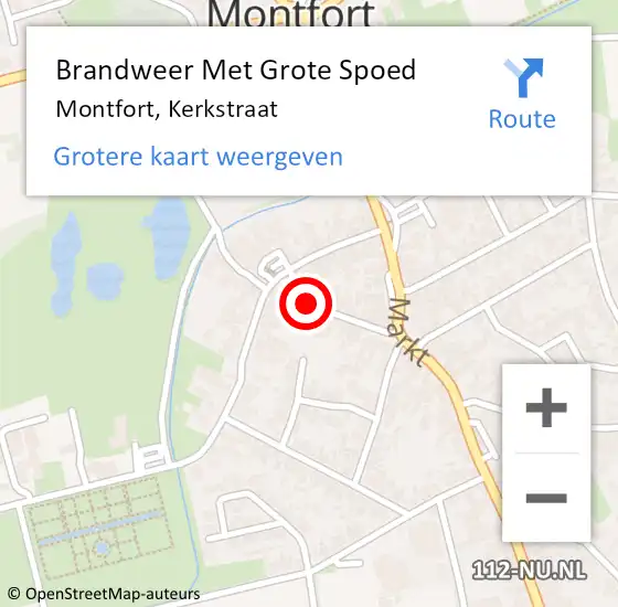 Locatie op kaart van de 112 melding: Brandweer Met Grote Spoed Naar Montfort, Kerkstraat op 5 januari 2019 04:15