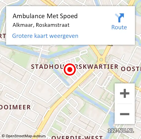 Locatie op kaart van de 112 melding: Ambulance Met Spoed Naar Alkmaar, Roskamstraat op 5 januari 2019 04:41