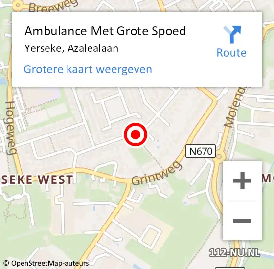 Locatie op kaart van de 112 melding: Ambulance Met Grote Spoed Naar Yerseke, Azalealaan op 5 januari 2019 07:03