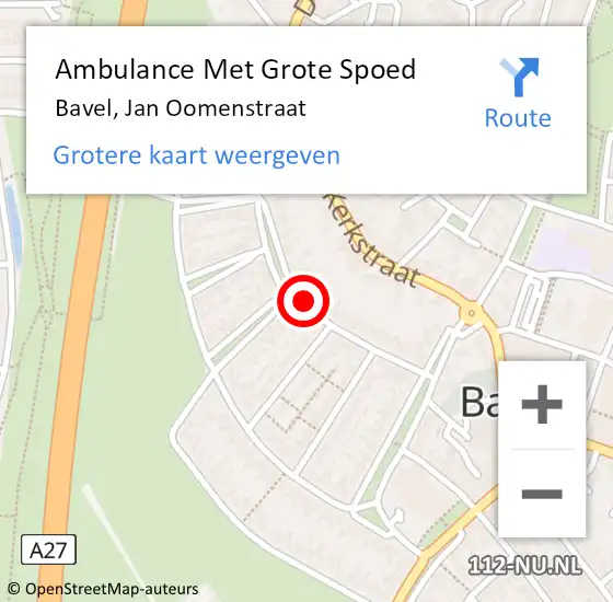 Locatie op kaart van de 112 melding: Ambulance Met Grote Spoed Naar Bavel, Jan Oomenstraat op 5 januari 2019 08:25