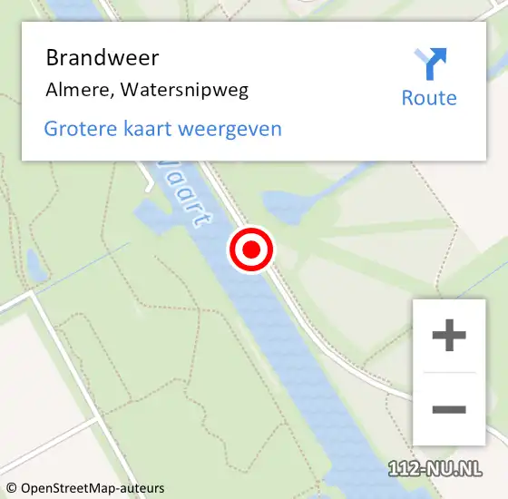 Locatie op kaart van de 112 melding: Brandweer Almere, Watersnipweg op 5 januari 2019 09:44