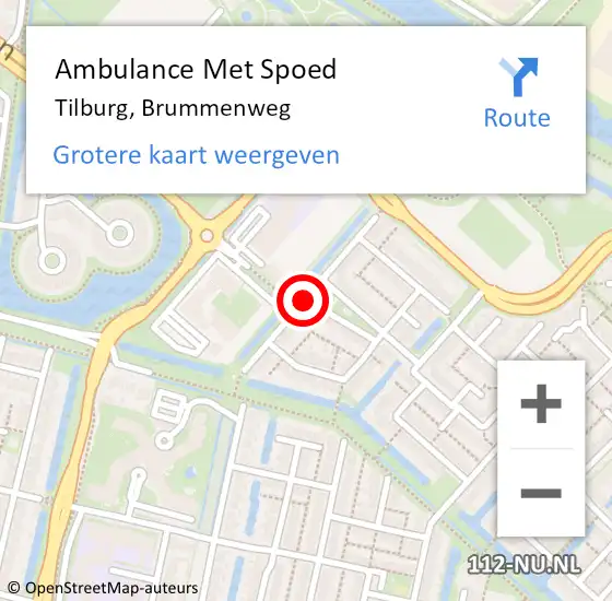 Locatie op kaart van de 112 melding: Ambulance Met Spoed Naar Tilburg, Brummenweg op 5 januari 2019 10:04