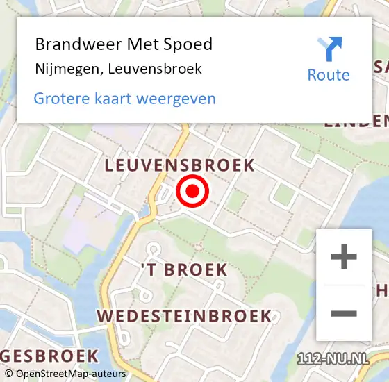 Locatie op kaart van de 112 melding: Brandweer Met Spoed Naar Nijmegen, Leuvensbroek op 5 januari 2019 13:38