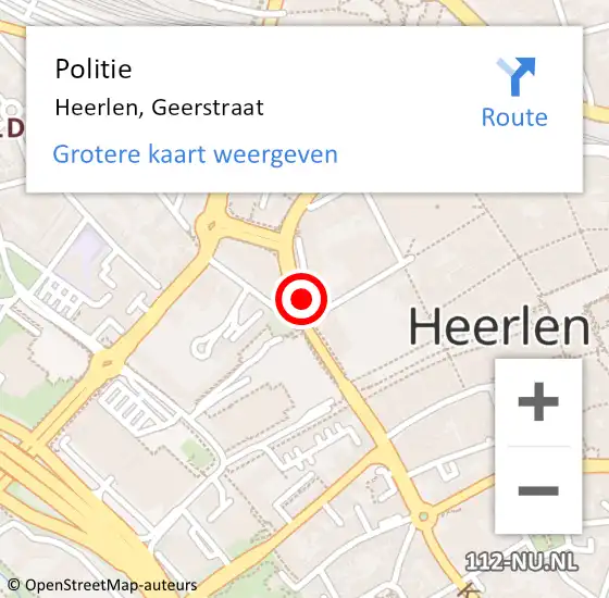 Locatie op kaart van de 112 melding: Politie Heerlen, Geerstraat op 5 januari 2019 13:48