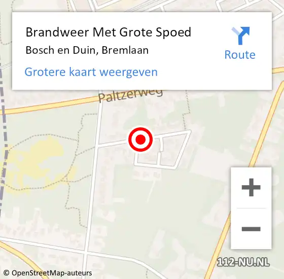 Locatie op kaart van de 112 melding: Brandweer Met Grote Spoed Naar Bosch en Duin, Bremlaan op 5 januari 2019 15:12