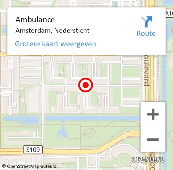 Locatie op kaart van de 112 melding: Ambulance Amsterdam, Nedersticht op 5 januari 2019 17:36