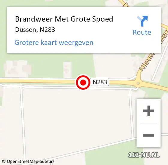 Locatie op kaart van de 112 melding: Brandweer Met Grote Spoed Naar Dussen, N283 op 5 januari 2019 23:35