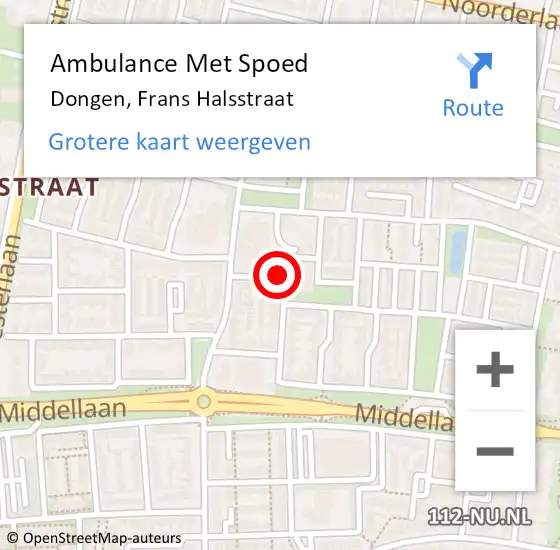 Locatie op kaart van de 112 melding: Ambulance Met Spoed Naar Dongen, Frans Halsstraat op 6 januari 2019 01:13