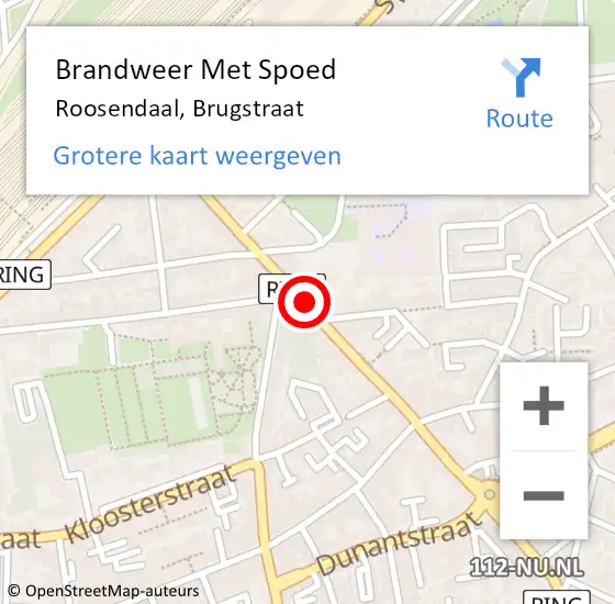 Locatie op kaart van de 112 melding: Brandweer Met Spoed Naar Roosendaal, Brugstraat op 6 januari 2019 11:49