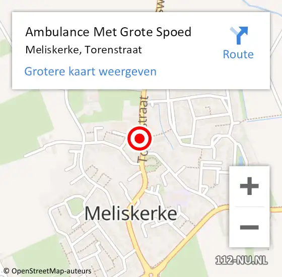 Locatie op kaart van de 112 melding: Ambulance Met Grote Spoed Naar Meliskerke, Torenstraat op 6 januari 2019 13:38