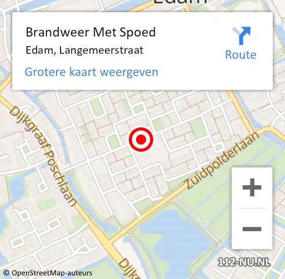 Locatie op kaart van de 112 melding: Brandweer Met Spoed Naar Edam, Langemeerstraat op 6 januari 2019 17:17