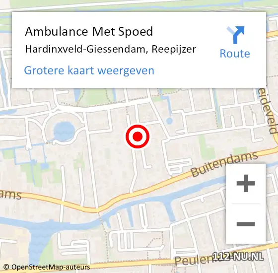 Locatie op kaart van de 112 melding: Ambulance Met Spoed Naar Hardinxveld-Giessendam, Reepijzer op 6 januari 2019 21:39