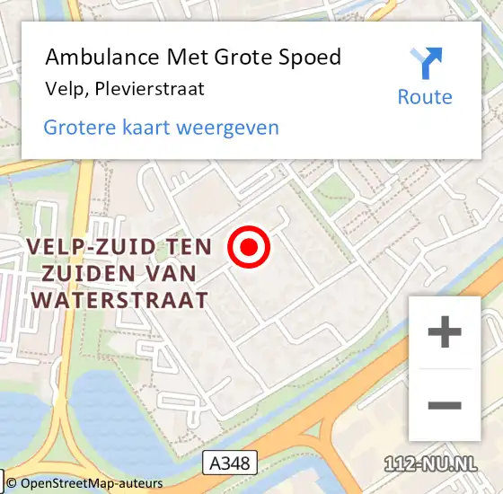 Locatie op kaart van de 112 melding: Ambulance Met Grote Spoed Naar Velp, Plevierstraat op 6 januari 2019 22:21