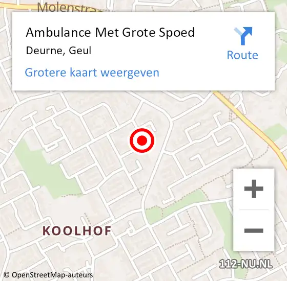 Locatie op kaart van de 112 melding: Ambulance Met Grote Spoed Naar Deurne, Geul op 6 januari 2019 22:47