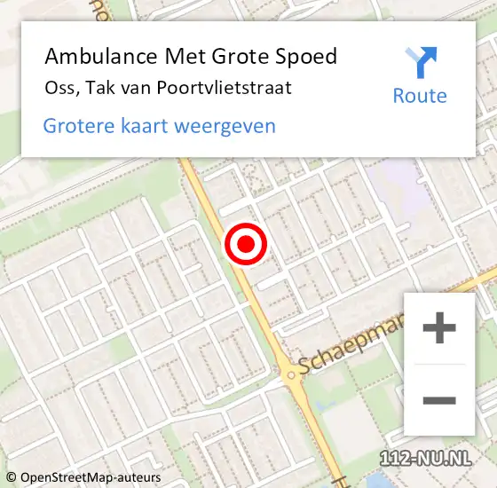 Locatie op kaart van de 112 melding: Ambulance Met Grote Spoed Naar Oss, Tak van Poortvlietstraat op 7 januari 2019 00:13