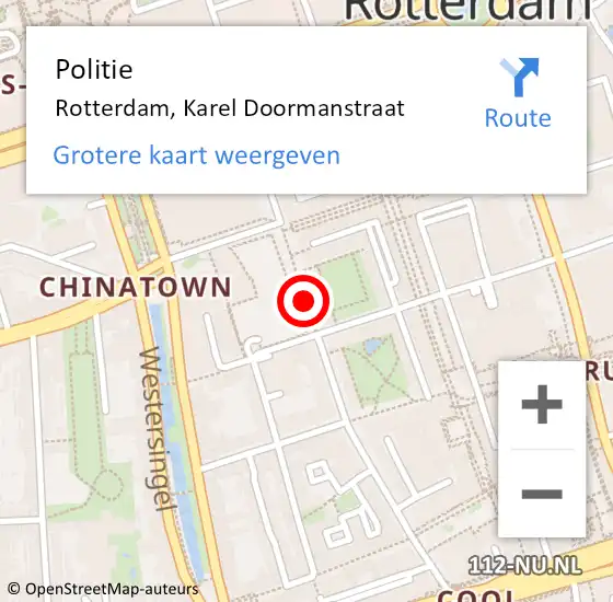 Locatie op kaart van de 112 melding: Politie Rotterdam, Karel Doormanstraat op 7 januari 2019 01:15