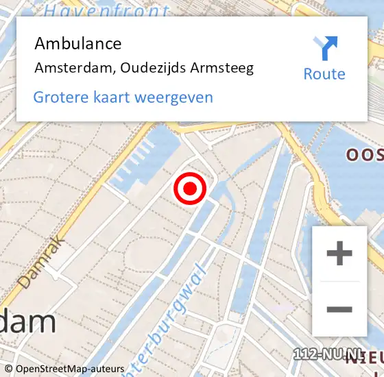 Locatie op kaart van de 112 melding: Ambulance Amsterdam, Oudezijds Armsteeg op 7 januari 2019 07:25