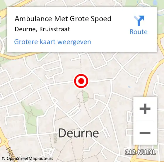 Locatie op kaart van de 112 melding: Ambulance Met Grote Spoed Naar Deurne, Kruisstraat op 7 januari 2019 09:10