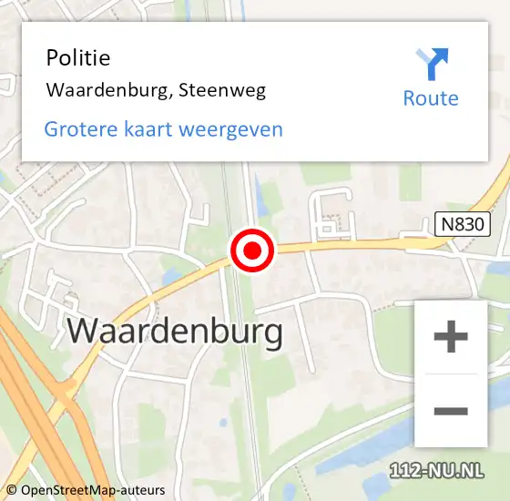 Locatie op kaart van de 112 melding: Politie Waardenburg, Steenweg op 7 januari 2019 09:57