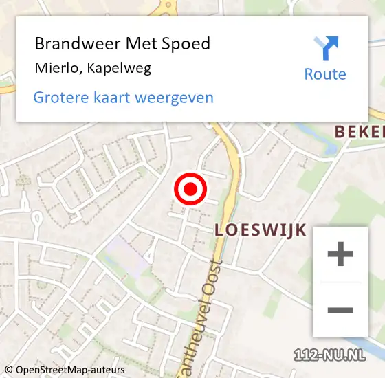 Locatie op kaart van de 112 melding: Brandweer Met Spoed Naar Mierlo, Kapelweg op 7 januari 2019 11:51