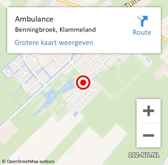 Locatie op kaart van de 112 melding: Ambulance Benningbroek, Klammeland op 7 januari 2019 12:48