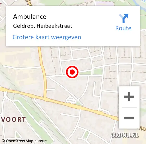 Locatie op kaart van de 112 melding: Ambulance Geldrop, Heibeekstraat op 7 januari 2019 13:01