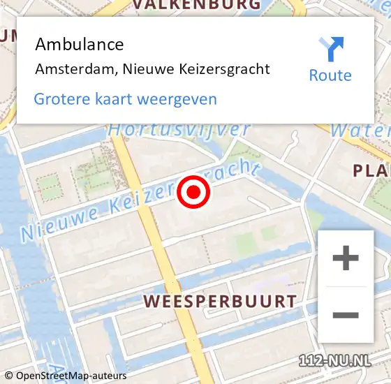 Locatie op kaart van de 112 melding: Ambulance Amsterdam, Nieuwe Keizersgracht op 7 januari 2019 13:16