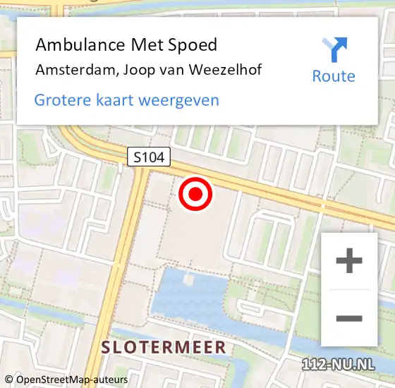 Locatie op kaart van de 112 melding: Ambulance Met Spoed Naar Amsterdam, Joop van Weezelhof op 7 januari 2019 14:01