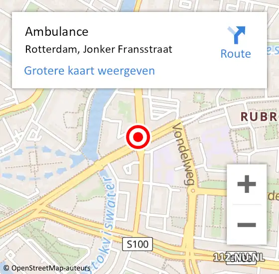 Locatie op kaart van de 112 melding: Ambulance Rotterdam, Jonker Fransstraat op 7 januari 2019 15:08