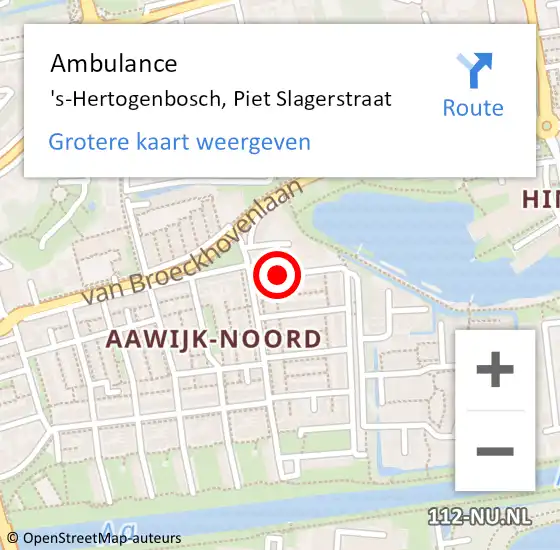 Locatie op kaart van de 112 melding: Ambulance 's-Hertogenbosch, Piet Slagerstraat op 7 januari 2019 15:12