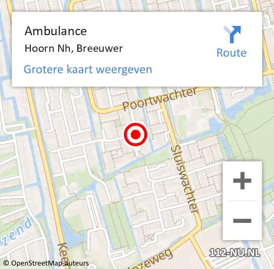 Locatie op kaart van de 112 melding: Ambulance Hoorn Nh, Breeuwer op 7 januari 2019 15:50