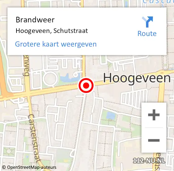 Locatie op kaart van de 112 melding: Brandweer Hoogeveen, Schutstraat op 7 januari 2019 15:55