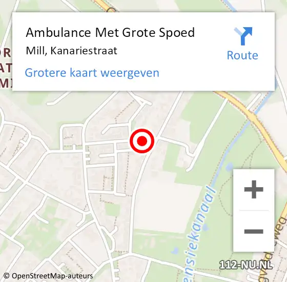 Locatie op kaart van de 112 melding: Ambulance Met Grote Spoed Naar Mill, Kanariestraat op 7 januari 2019 21:25