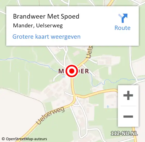 Locatie op kaart van de 112 melding: Brandweer Met Spoed Naar Mander, Uelserweg op 7 januari 2019 22:18