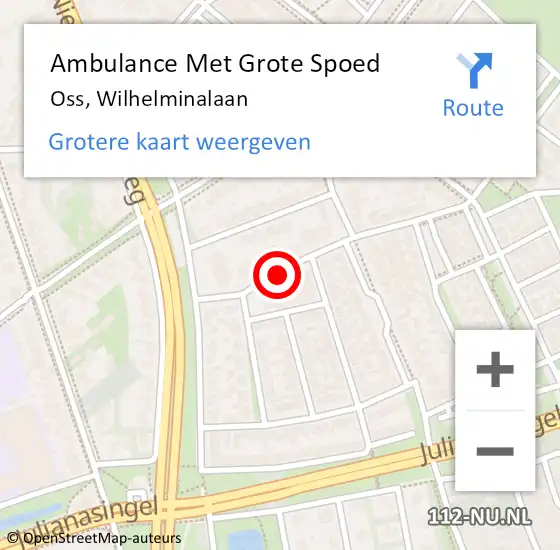 Locatie op kaart van de 112 melding: Ambulance Met Grote Spoed Naar Oss, Wilhelminalaan op 8 januari 2019 04:04