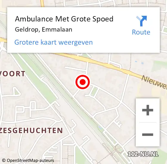 Locatie op kaart van de 112 melding: Ambulance Met Grote Spoed Naar Geldrop, Emmalaan op 8 januari 2019 04:09