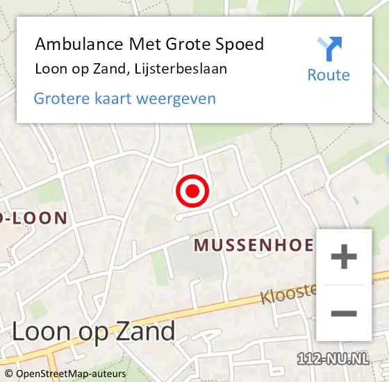 Locatie op kaart van de 112 melding: Ambulance Met Grote Spoed Naar Loon op Zand, Lijsterbeslaan op 8 januari 2019 05:30