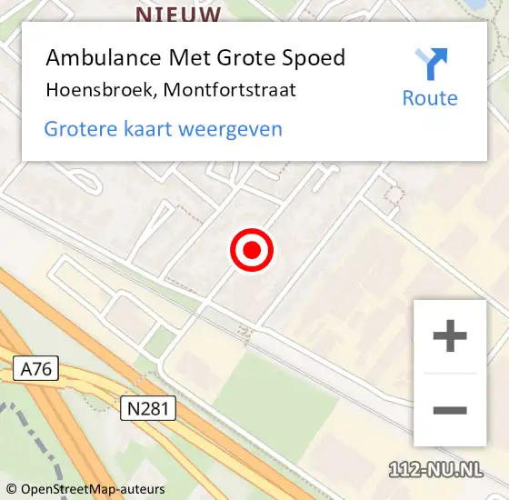 Locatie op kaart van de 112 melding: Ambulance Met Grote Spoed Naar Hoensbroek, Montfortstraat op 20 maart 2014 04:48