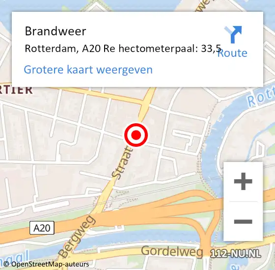 Locatie op kaart van de 112 melding: Brandweer Rotterdam, A20 Re hectometerpaal: 33,5 op 8 januari 2019 08:28