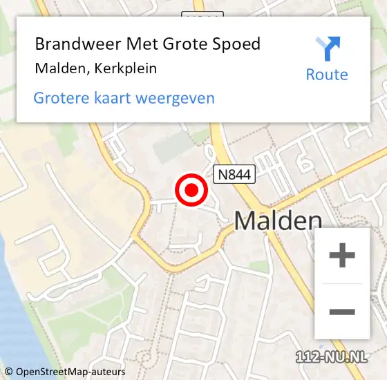 Locatie op kaart van de 112 melding: Brandweer Met Grote Spoed Naar Malden, Kerkplein op 8 januari 2019 08:35