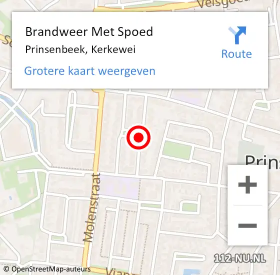 Locatie op kaart van de 112 melding: Brandweer Met Spoed Naar Prinsenbeek, Kerkewei op 8 januari 2019 08:44