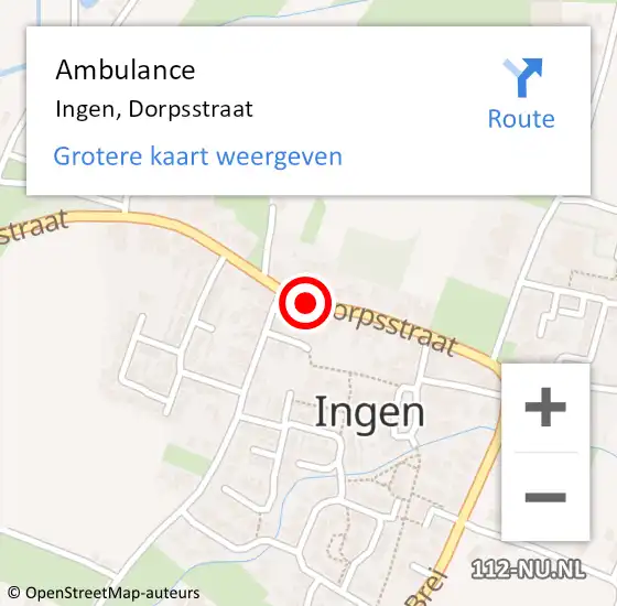 Locatie op kaart van de 112 melding: Ambulance Ingen, Dorpsstraat op 8 januari 2019 12:50