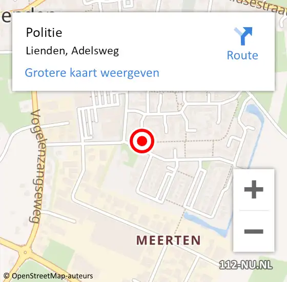 Locatie op kaart van de 112 melding: Politie Lienden, Adelsweg op 8 januari 2019 12:59