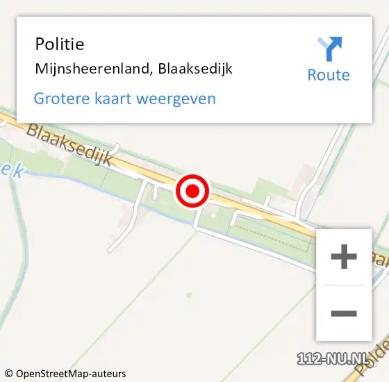 Locatie op kaart van de 112 melding: Politie Mijnsheerenland, Blaaksedijk op 8 januari 2019 13:27