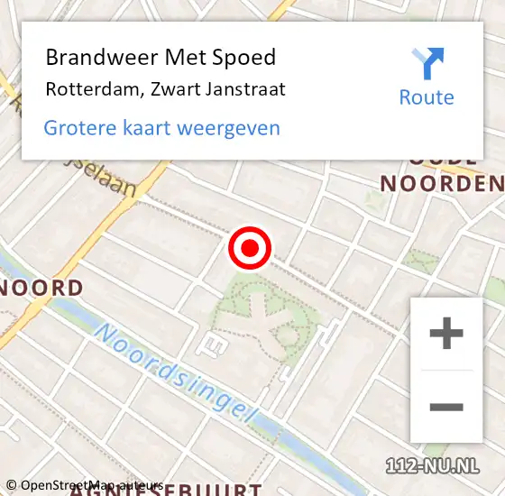 Locatie op kaart van de 112 melding: Brandweer Met Spoed Naar Rotterdam, Zwart Janstraat op 8 januari 2019 13:48