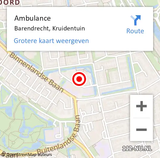 Locatie op kaart van de 112 melding: Ambulance Barendrecht, Kruidentuin op 8 januari 2019 15:01