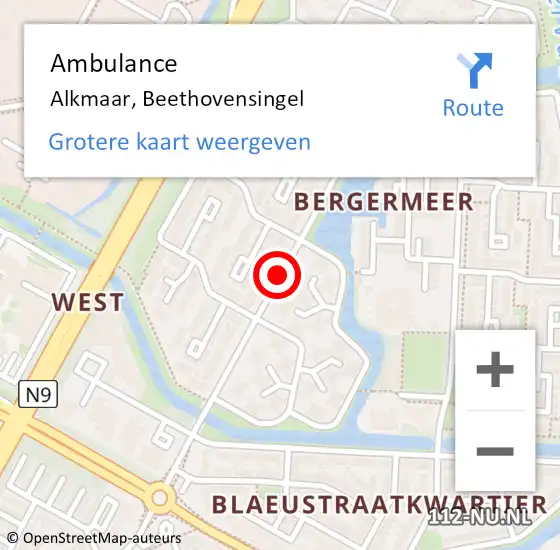Locatie op kaart van de 112 melding: Ambulance Alkmaar, Beethovensingel op 8 januari 2019 15:30