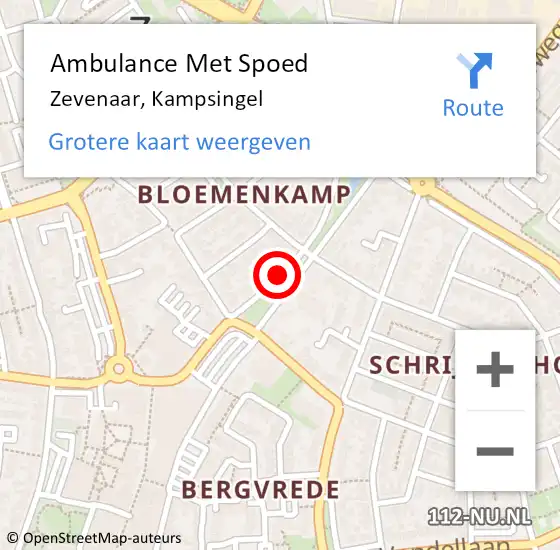 Locatie op kaart van de 112 melding: Ambulance Met Spoed Naar Zevenaar, Kampsingel op 8 januari 2019 17:32