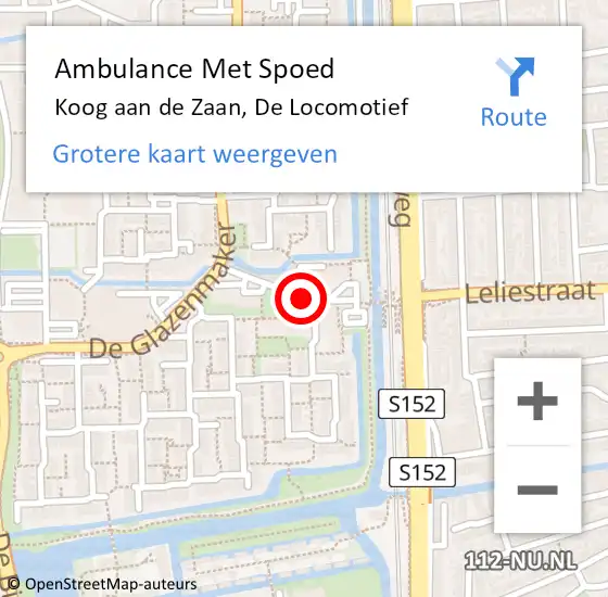 Locatie op kaart van de 112 melding: Ambulance Met Spoed Naar Koog aan de Zaan, De Locomotief op 8 januari 2019 18:27