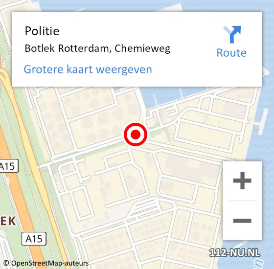 Locatie op kaart van de 112 melding: Politie Botlek Rotterdam, Chemieweg op 8 januari 2019 18:43